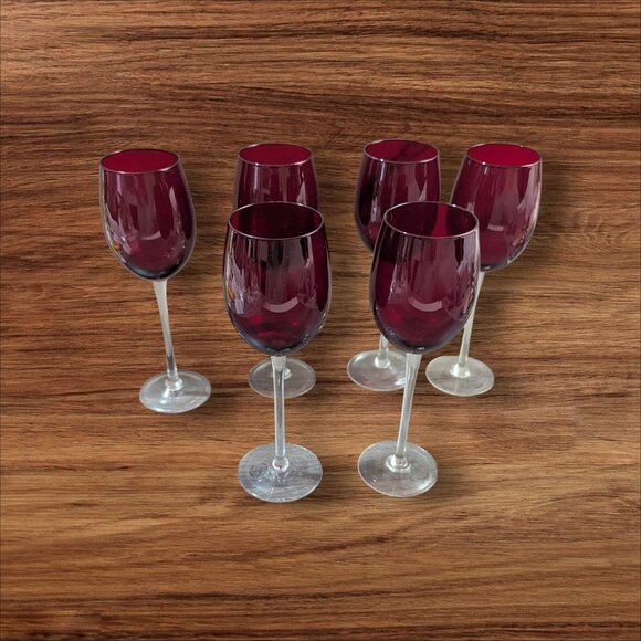 Lenox Tuscany Holiday Red Goblet Set Of 6 American By Design 9" Tall - Picture 1 of 8